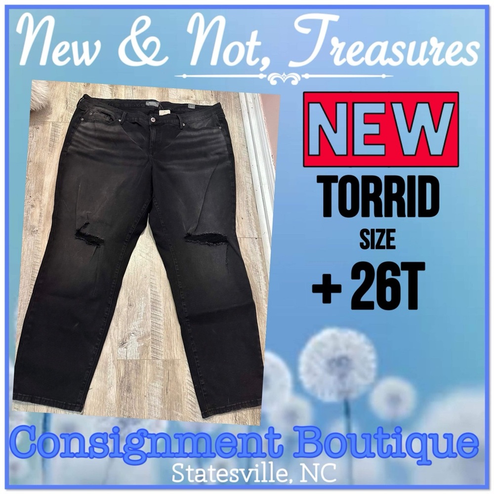 NWT TORRID Denim Ripped Distressed Stretch Skinny Jean Black Plus  SZ 26T